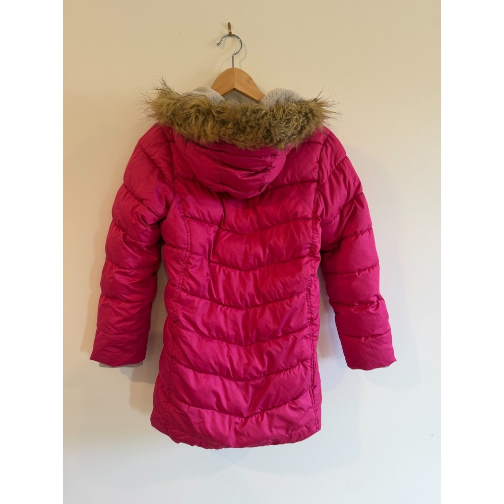Lands End "Grow Along" Puffer Jacket Parka Fur Trim Hood Size Large Pink